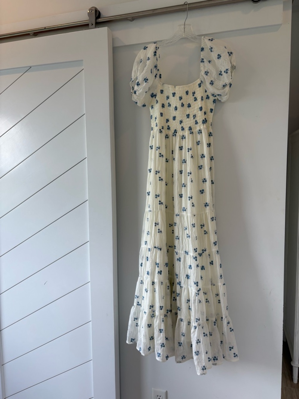 Altar'd State Cream Maxi Dress with Blue Floral Print